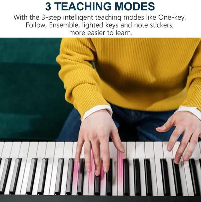 Alt view image 5 of 7 - 61 Key Portable Electronic Keyboard Piano w/Lighted Full Size Keys, LCD, Headphones, X-Stand, Stool, Music Rest, Microphone, Note Stickers, Built-In Speakers,3 Teaching Modes