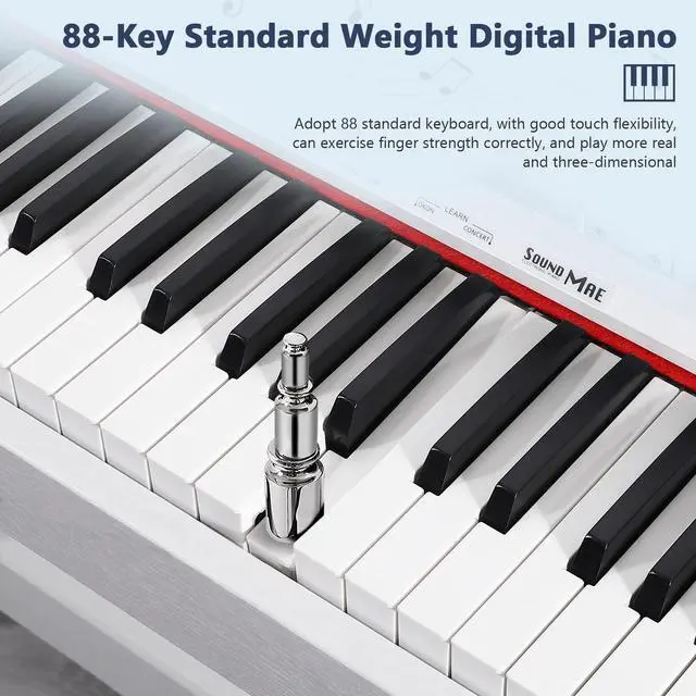 Alt view image 2 of 7 - Digital Piano 88 Key Full-Size Weighted Keyboard, Wooden Classic Upright Electric Piano with Headphone Jack, Piano Stand, 3 Pedal, Suitable for Beginner, Professional