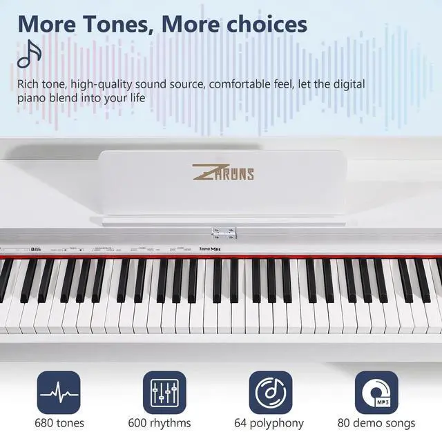 Alt view image 3 of 7 - Digital Piano 88 Key Full-Size Weighted Keyboard, Wooden Classic Upright Electric Piano with Headphone Jack, Piano Stand, 3 Pedal, Suitable for Beginner, Professional