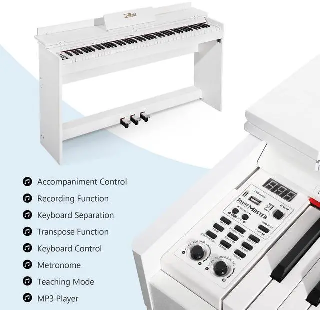 Alt view image 4 of 7 - Digital Piano 88 Key Full-Size Weighted Keyboard, Wooden Classic Upright Electric Piano with Headphone Jack, Piano Stand, 3 Pedal, Suitable for Beginner, Professional
