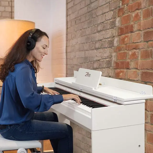 Alt view image 6 of 7 - Digital Piano 88 Key Full-Size Weighted Keyboard, Wooden Classic Upright Electric Piano with Headphone Jack, Piano Stand, 3 Pedal, Suitable for Beginner, Professional