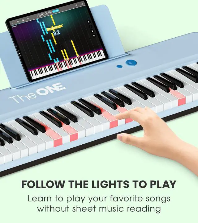 Alt view image 2 of 7 - _Mega Brand Smart Keyboard COLOR 61 Keys Piano Keyboard, Music Keyboard with 256 Timbres, 64 Polyphony, 2 Speakers, Built-in LED Lights and Free Apps (Blue)
