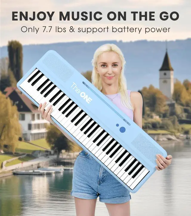 Alt view image 6 of 7 - _Mega Brand Smart Keyboard COLOR 61 Keys Piano Keyboard, Music Keyboard with 256 Timbres, 64 Polyphony, 2 Speakers, Built-in LED Lights and Free Apps (Blue)