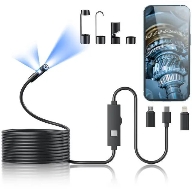 Main image of Endoscope Camera with Light,1920P HD Borescope Tools with 8 Adjustable LED Lights, Endoscope with Semi-Rigid Snake Camera, IP67 Waterproof Inspection Borescope for iOS and Android-16.4ft Dual-Lens