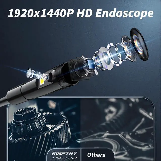 Alt view image 7 of 7 - Endoscope Camera with Light,1920P HD Borescope Tools with 8 Adjustable LED Lights, Endoscope with Semi-Rigid Snake Camera, IP67 Waterproof Inspection Borescope for iOS and Android-16.4ft Dual-Lens