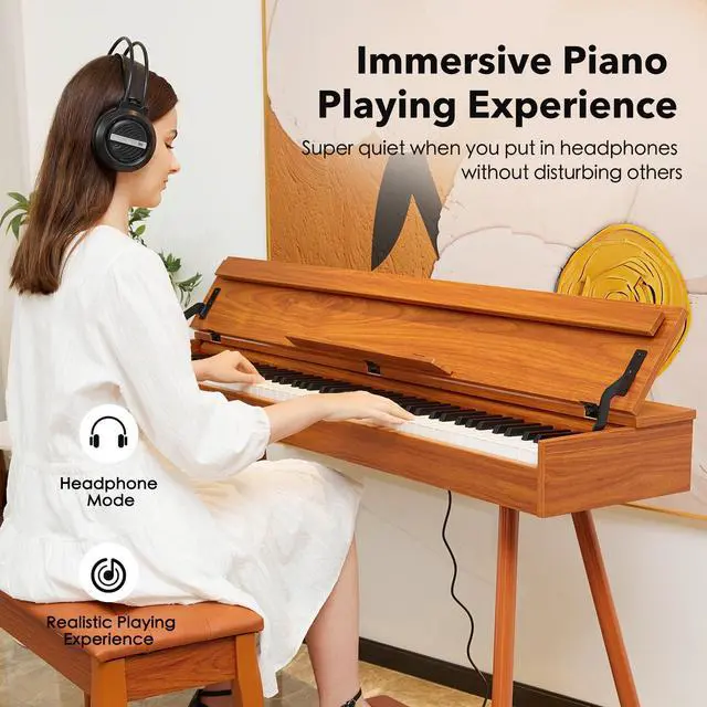 Alt view image 4 of 7 - Digital Piano 88 Key Weighted Keyboard,Full-Size Desk Progressive Hammer-Action Electric Piano For Beginners, With Sheet Music Stand, Pedal,Power Adapter, Headphone Mode, Usb-Midi
