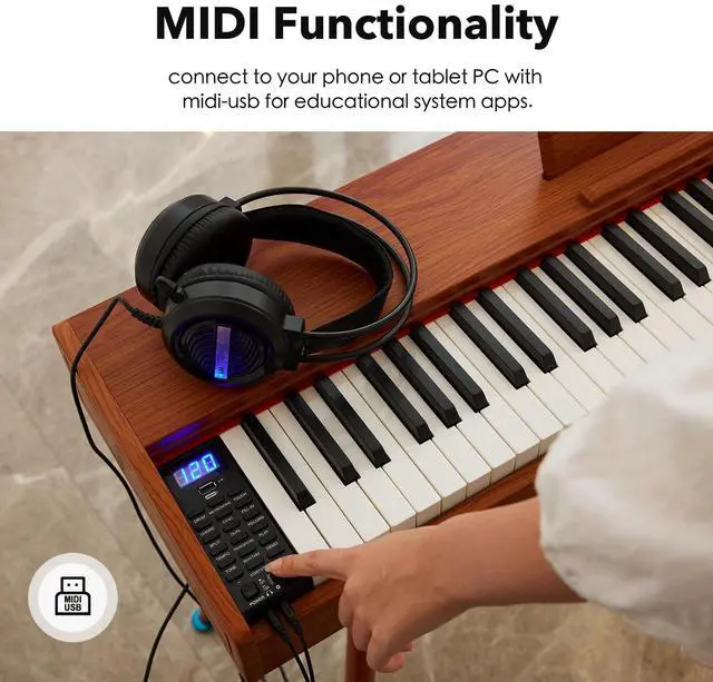 Alt view image 6 of 7 - Digital Piano 88 Key Weighted Keyboard,Full-Size Desk Progressive Hammer-Action Electric Piano For Beginners, With Sheet Music Stand, Pedal,Power Adapter, Headphone Mode, Usb-Midi