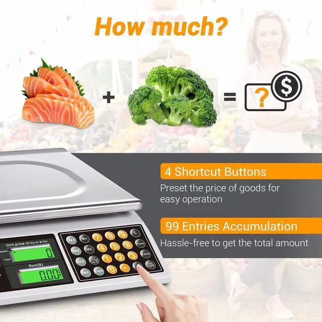 Alt view image 5 of 7 - _Mega Brand Price Computing Scale, 66lb Digital Commercial Food Meat Produce Weighing Scale with Green Backlight LCD for Farmers Market, Retail Outlets, Dry Battery Powered, Not for Trade