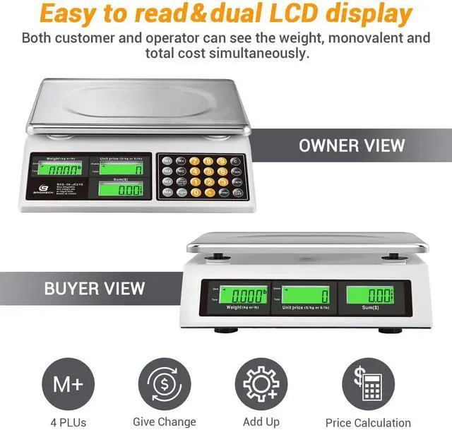 Alt view image 4 of 7 - _Mega Brand Price Computing Scale, 66lb Digital Commercial Food Meat Produce Weighing Scale with Green Backlight LCD for Farmers Market, Retail Outlets, Dry Battery Powered, Not for Trade