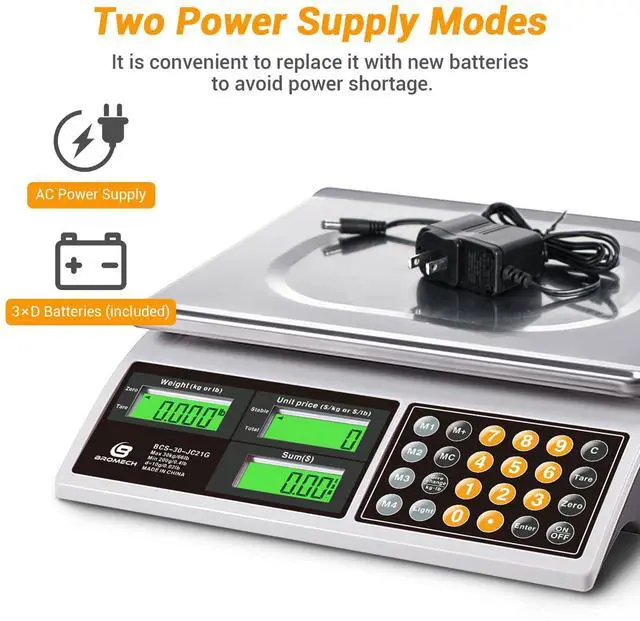 Alt view image 6 of 7 - _Mega Brand Price Computing Scale, 66lb Digital Commercial Food Meat Produce Weighing Scale with Green Backlight LCD for Farmers Market, Retail Outlets, Dry Battery Powered, Not for Trade