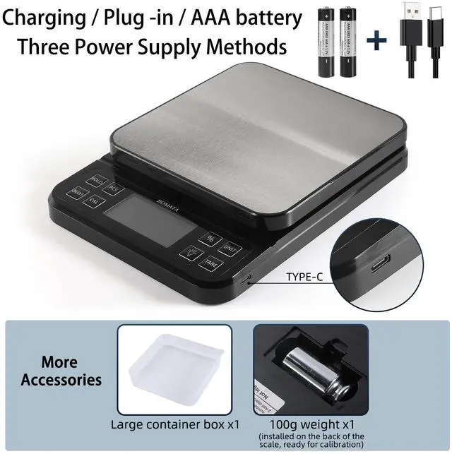 Alt view image 4 of 7 - _Mega Brand Large Kitchen Scale with 0.1g/0.001oz High Precision, 5kg/11lb Bakery Scale with% Percentage Function, USB Rechargeable, Full-View Angle LCD with Backlight, Stainless Steel Pan