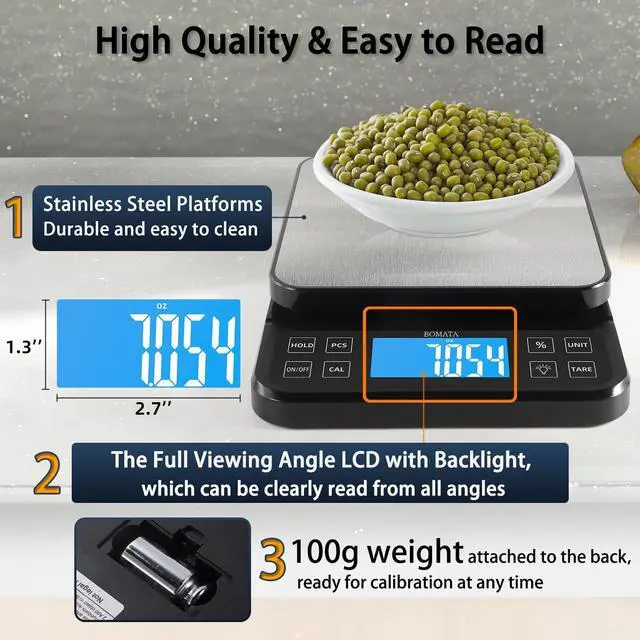Alt view image 6 of 7 - _Mega Brand Large Kitchen Scale with 0.1g/0.001oz High Precision, 5kg/11lb Bakery Scale with% Percentage Function, USB Rechargeable, Full-View Angle LCD with Backlight, Stainless Steel Pan