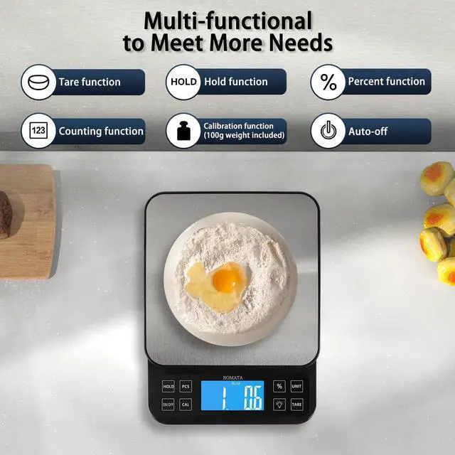 Alt view image 7 of 7 - _Mega Brand Large Kitchen Scale with 0.1g/0.001oz High Precision, 5kg/11lb Bakery Scale with% Percentage Function, USB Rechargeable, Full-View Angle LCD with Backlight, Stainless Steel Pan