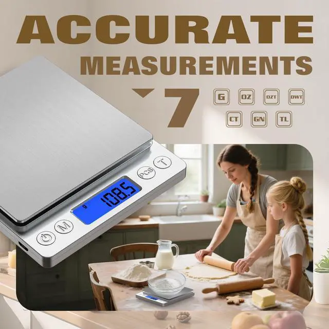Alt view image 4 of 6 - _Mega Brand Digital Food Scale with Gram and Ounce, Measuring Range 0.1g/3kg(6.6lb), Smart Kitchen Scale for Food, Baking, Cooking, Sourdough Bread, Weight Loss - Small Kitchen Gadget Product