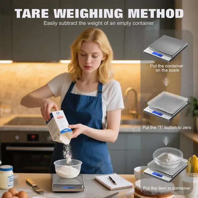 Alt view image 6 of 6 - _Mega Brand Digital Food Scale with Gram and Ounce, Measuring Range 0.1g/3kg(6.6lb), Smart Kitchen Scale for Food, Baking, Cooking, Sourdough Bread, Weight Loss - Small Kitchen Gadget Product