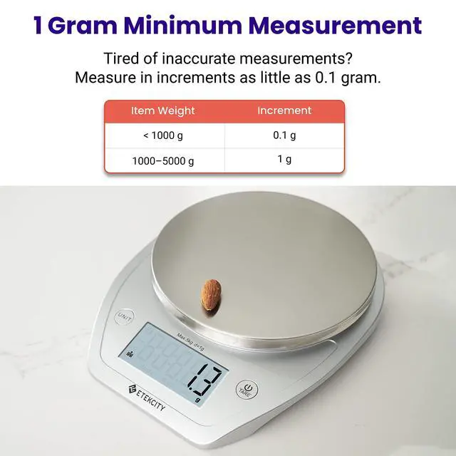 Alt view image 2 of 7 - _Mega Brand 0.1g Food Kitchen Scale, Bowl, Digital Grams and Ounces for Weight Loss, Dieting, Baking, Cooking, and Meal Prep, 11lb/5kg, Stainless Steel Silver