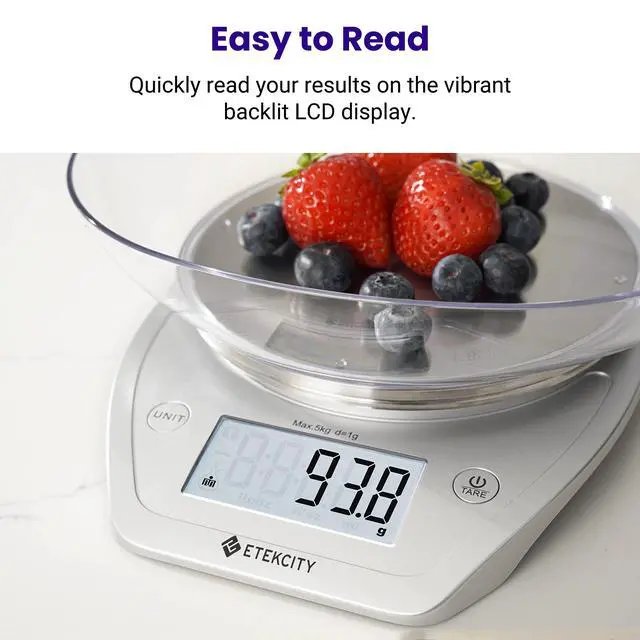 Alt view image 4 of 7 - _Mega Brand 0.1g Food Kitchen Scale, Bowl, Digital Grams and Ounces for Weight Loss, Dieting, Baking, Cooking, and Meal Prep, 11lb/5kg, Stainless Steel Silver
