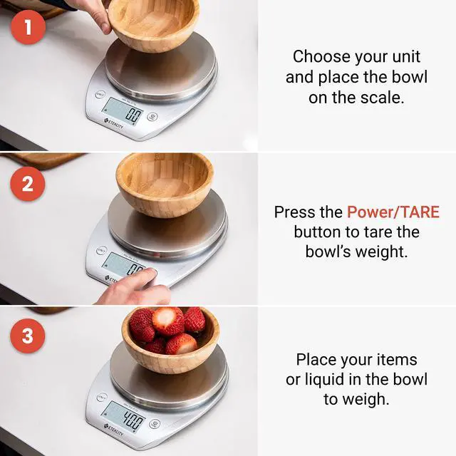 Alt view image 6 of 7 - _Mega Brand 0.1g Food Kitchen Scale, Bowl, Digital Grams and Ounces for Weight Loss, Dieting, Baking, Cooking, and Meal Prep, 11lb/5kg, Stainless Steel Silver