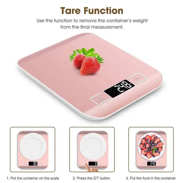 Alt view image 5 of 7 - Food Scale Pink, 10kg/22lb Digital Kitchen Scale Weight Grams and Oz for Baking and Cooking, 1g/0.1oz Precise Graduation, Easy Clean Stainless Steel