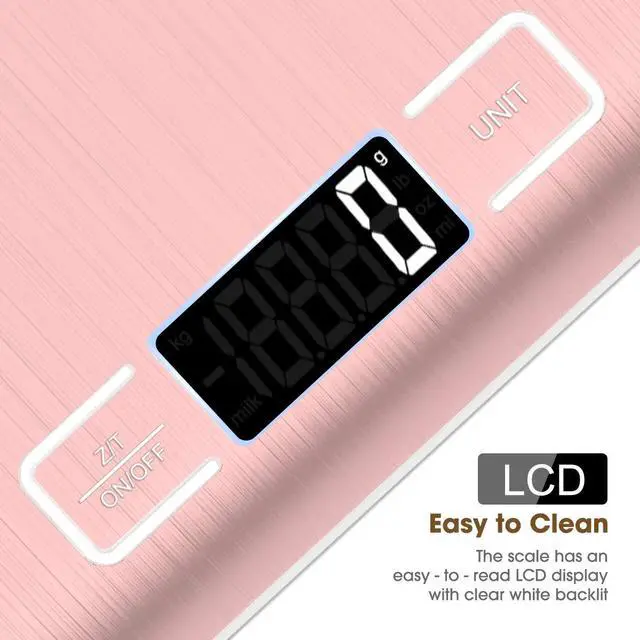 Alt view image 7 of 7 - Food Scale Pink, 10kg/22lb Digital Kitchen Scale Weight Grams and Oz for Baking and Cooking, 1g/0.1oz Precise Graduation, Easy Clean Stainless Steel
