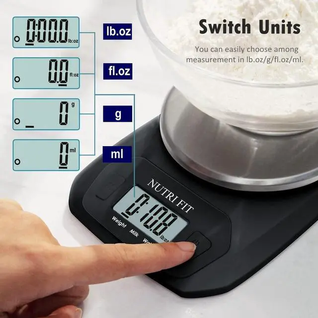 Alt view image 5 of 7 - _Mega Brand Digital Food Scale Small Kitchen Scales Weight in Grams and OZ for Cooking Baking Weight Loss, Stainless Steel Tare & Backlit LCD Display, Black