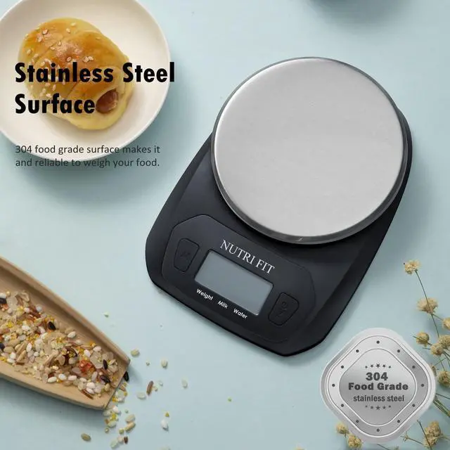 Alt view image 3 of 7 - _Mega Brand Digital Food Scale Small Kitchen Scales Weight in Grams and OZ for Cooking Baking Weight Loss, Stainless Steel Tare & Backlit LCD Display, Black