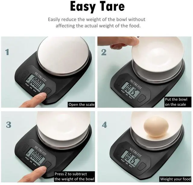 Alt view image 7 of 7 - _Mega Brand Digital Food Scale Small Kitchen Scales Weight in Grams and OZ for Cooking Baking Weight Loss, Stainless Steel Tare & Backlit LCD Display, Black
