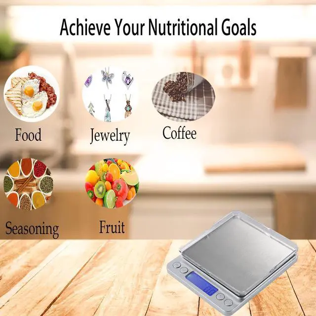 Alt view image 3 of 6 - _Mega Brand , Digital Kitchen Scale Weight Grams and OZ for Cooking Baking, Coffee, Loss Dieting, Jewelry and Meal Prep, 2 Trays, LCD, Auto Off, Tare Function, Stainless Steel(3000g/0.1g)