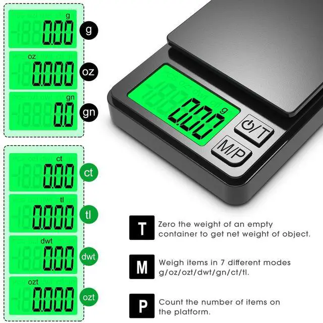Alt view image 2 of 7 - _Mega Brand Pocket Scale, 1000g x 0.01g Precision Gram Scale, Small Digital Scale Grams Ounces Grains, Kitchen Scale, Jewelry Scale for Gold, Gem, Coffee, Herb, Great for Travel Food Scale