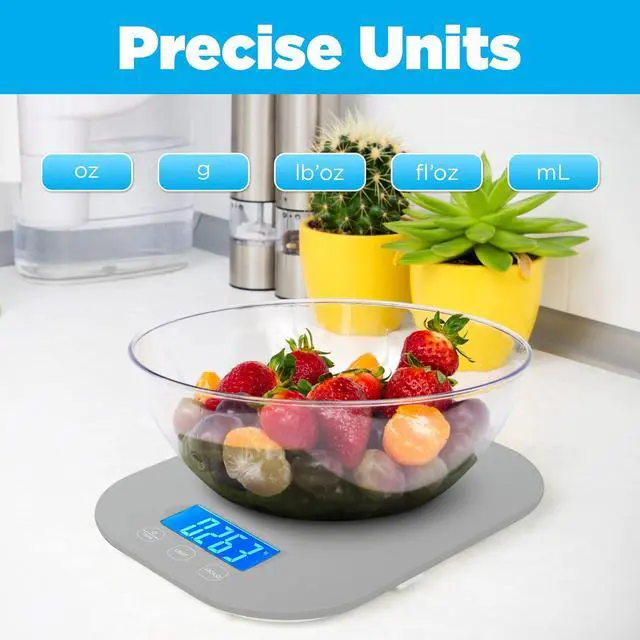 Alt view image 2 of 7 - _Mega Brand Gray Digital Kitchen Scale for Cooking, Weight Loss, Calorie Tracking, Baking, Food Portion Control, and Meal Prep - Accurate Measurements in Grams and Ounces