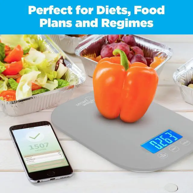 Alt view image 4 of 7 - _Mega Brand Gray Digital Kitchen Scale for Cooking, Weight Loss, Calorie Tracking, Baking, Food Portion Control, and Meal Prep - Accurate Measurements in Grams and Ounces