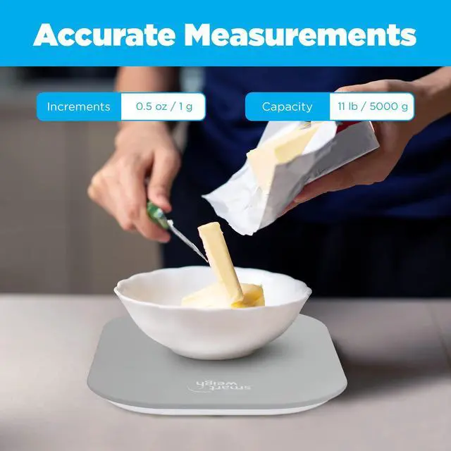 Alt view image 5 of 7 - _Mega Brand Gray Digital Kitchen Scale for Cooking, Weight Loss, Calorie Tracking, Baking, Food Portion Control, and Meal Prep - Accurate Measurements in Grams and Ounces