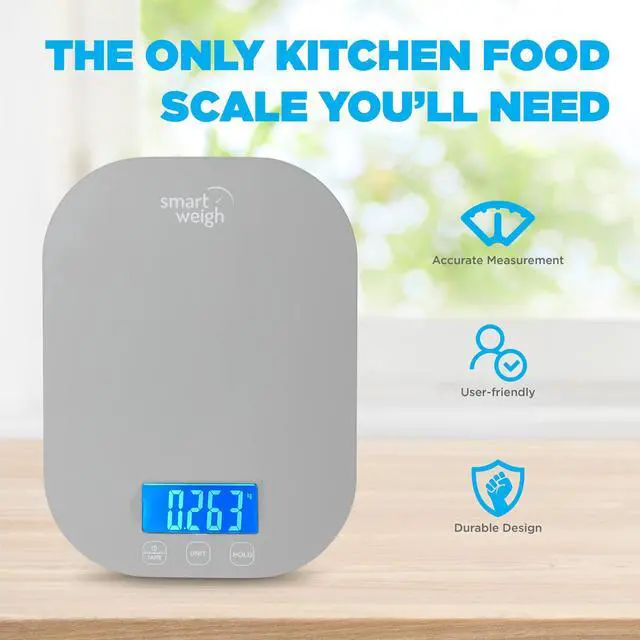 Alt view image 6 of 7 - _Mega Brand Gray Digital Kitchen Scale for Cooking, Weight Loss, Calorie Tracking, Baking, Food Portion Control, and Meal Prep - Accurate Measurements in Grams and Ounces