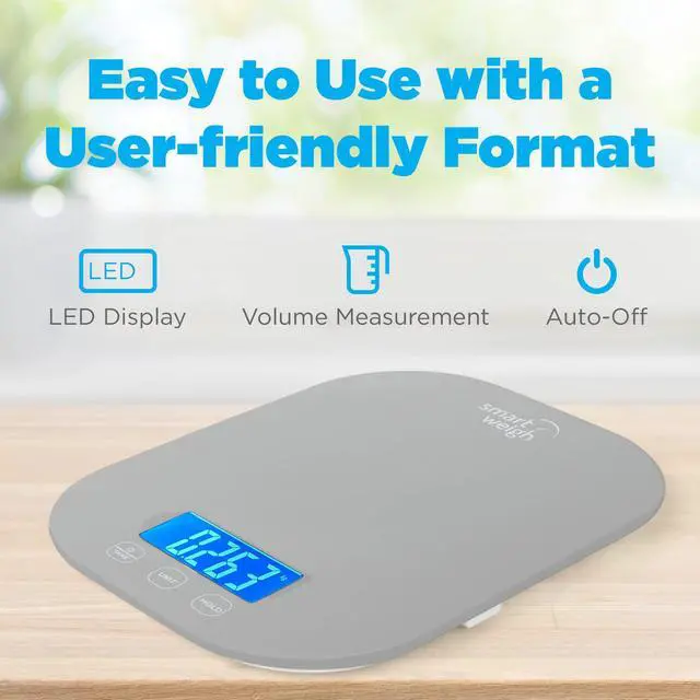 Alt view image 7 of 7 - _Mega Brand Gray Digital Kitchen Scale for Cooking, Weight Loss, Calorie Tracking, Baking, Food Portion Control, and Meal Prep - Accurate Measurements in Grams and Ounces
