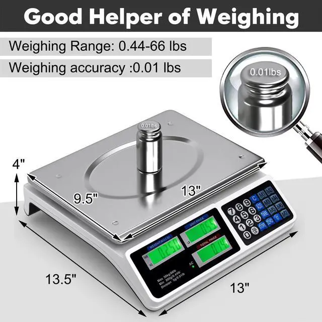 Alt view image 5 of 7 - _Mega Brand 66 LB Deli Scale Price Computing Commercial Food Produce Electronic Counting Weight (Silver)