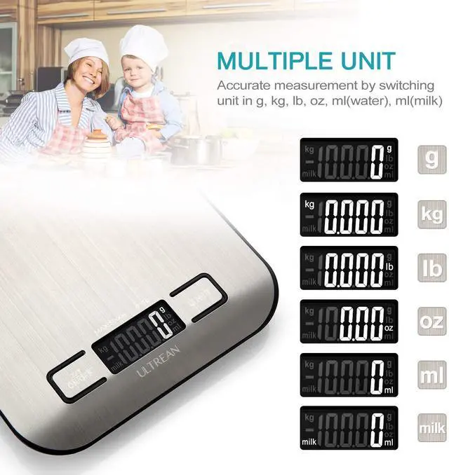 Alt view image 2 of 7 - _Mega Brand Food Scale, Digital Kitchen Scale Weight Grams and Ounces for Baking Cooking and Meal Prep, 6 Units with Tare Function, 11lb (Batteries Included)