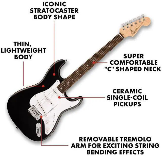 Alt view image 2 of 5 - _Mega Brand Squier Debut Series Stratocaster Electric Guitar, Beginner Guitar, with 2-Year Warranty, Includes Free Lessons, Black with Matte Finish