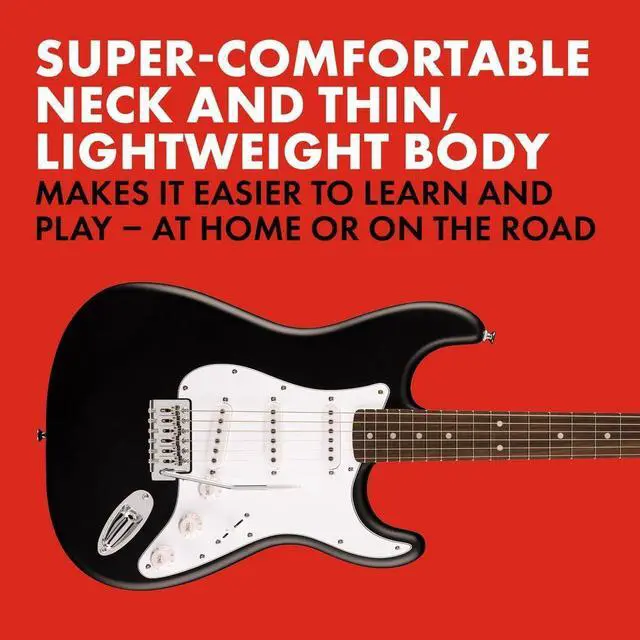 Alt view image 3 of 5 - _Mega Brand Squier Debut Series Stratocaster Electric Guitar, Beginner Guitar, with 2-Year Warranty, Includes Free Lessons, Black with Matte Finish