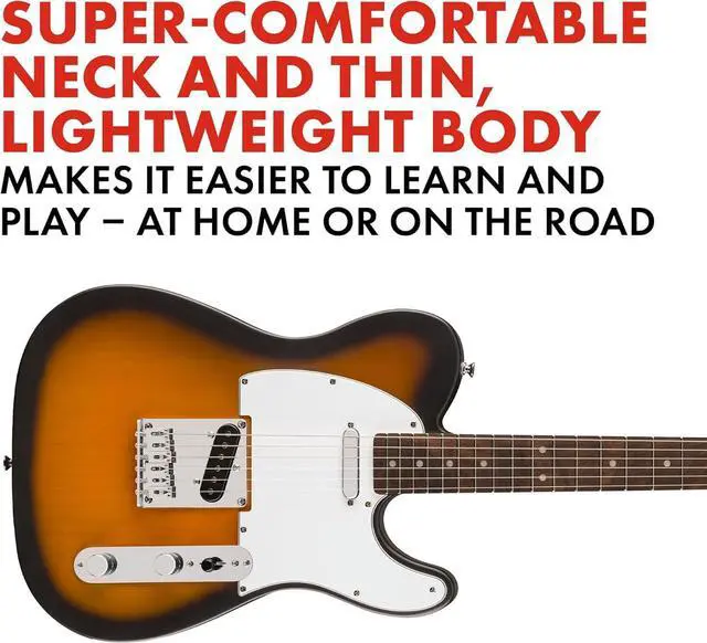 Alt view image 3 of 5 - Squier Debut Beginner Telecaster Electric Guitar, 2-Color Sunburst | Starter electric guitar, free lessons included, satin urethane finish, kids and adults