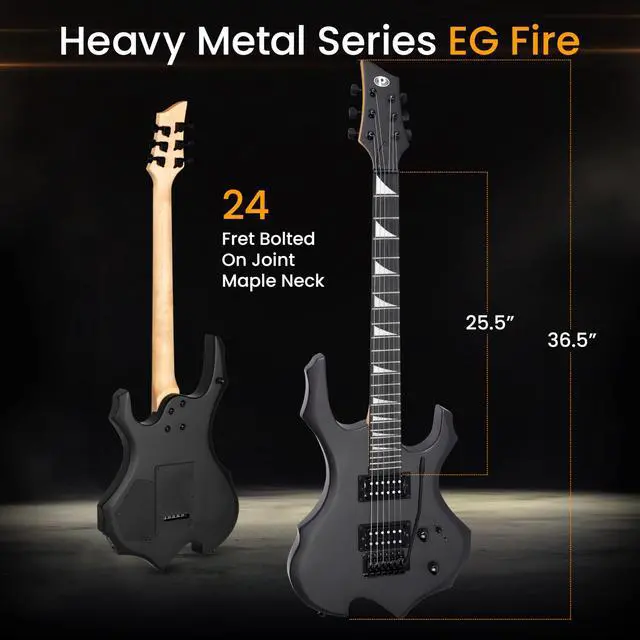 Alt view image 2 of 6 - Heavy Metal EG Fire Electric Guitar Axe w/ Amplifier Kit, Full Size Instrument w/ Practice Amp & Accessories, Metal Axe, Black