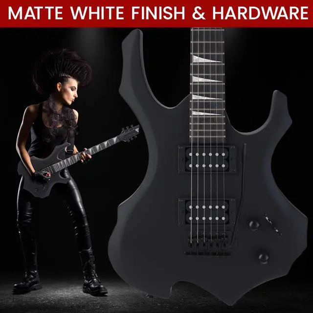 Alt view image 3 of 6 - Heavy Metal EG Fire Electric Guitar Axe w/ Amplifier Kit, Full Size Instrument w/ Practice Amp & Accessories, Metal Axe, Black