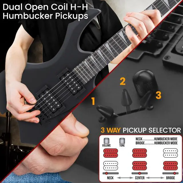 Alt view image 5 of 6 - Heavy Metal EG Fire Electric Guitar Axe w/ Amplifier Kit, Full Size Instrument w/ Practice Amp & Accessories, Metal Axe, Black
