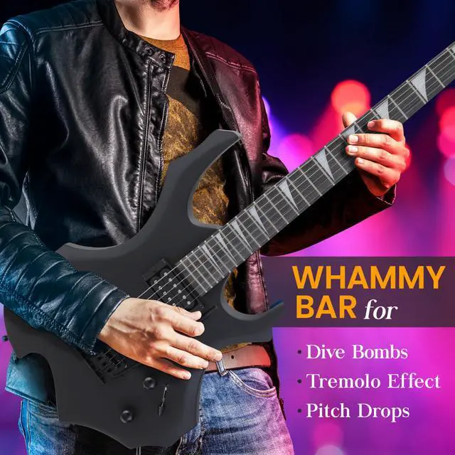 Alt view image 6 of 6 - Heavy Metal EG Fire Electric Guitar Axe w/ Amplifier Kit, Full Size Instrument w/ Practice Amp & Accessories, Metal Axe, Black