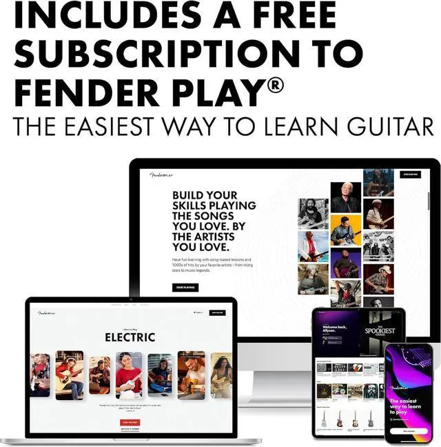 Alt view image 6 of 6 - Squier Debut Series Stratocaster Electric Guitar Kit, Beginner Guitar Kit, with, with Padded Gig Bag, Frontman 10G Amp, Strap, and More, Includes Free Lessons, Black