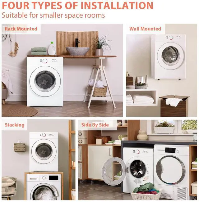 Alt view image 2 of 7 - Compact Dryer 1.8 cu. ft. Portable Clothes Dryers with Exhaust Duct with Stainless Steel Liner Four Function Small Dryer Machine, Suitable for Apartments, Dorm, RVs, White