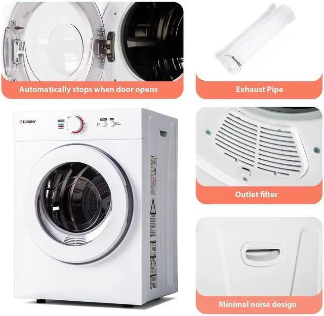 Alt view image 6 of 7 - Compact Dryer 1.8 cu. ft. Portable Clothes Dryers with Exhaust Duct with Stainless Steel Liner Four Function Small Dryer Machine, Suitable for Apartments, Dorm, RVs, White