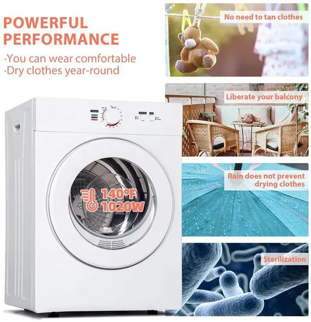Alt view image 5 of 7 - Compact Dryer 1.8 cu. ft. Portable Clothes Dryers with Exhaust Duct with Stainless Steel Liner Four Function Small Dryer Machine, Suitable for Apartments, Dorm, RVs, White