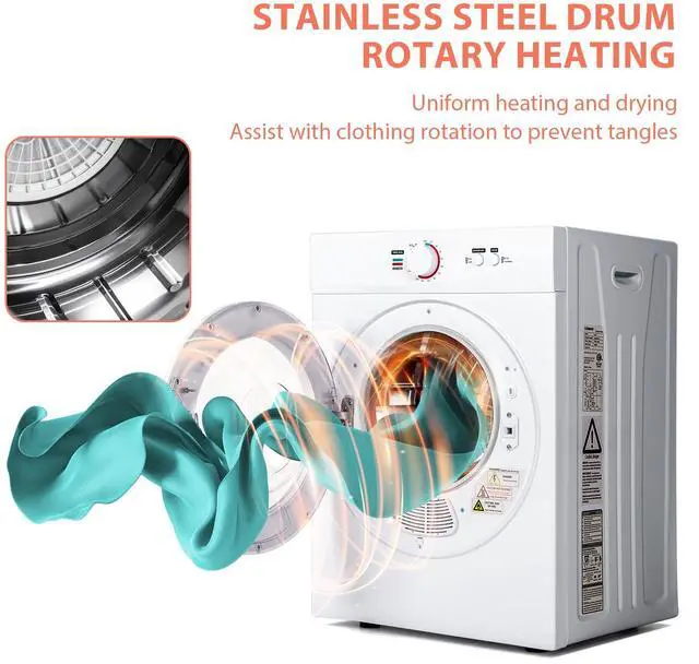 Alt view image 3 of 7 - Compact Dryer 1.8 cu. ft. Portable Clothes Dryers with Exhaust Duct with Stainless Steel Liner Four Function Small Dryer Machine, Suitable for Apartments, Dorm, RVs, White