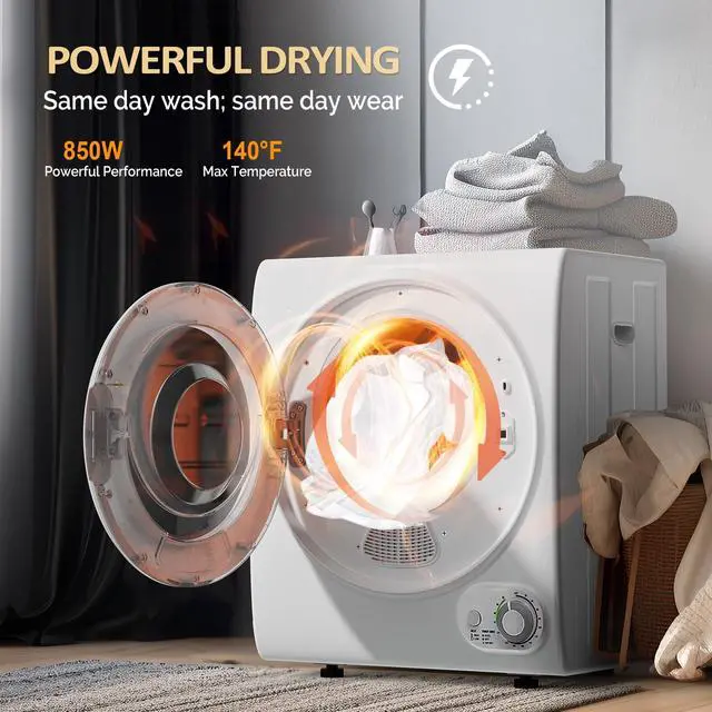 Alt view image 3 of 6 - _Mega Brand 110V Portable Clothes Dryer, High End Laundry Front Load Tumble Dryer Machine with Stainless Steel Tub & Simple Control Knob for Apartment, Dorm-850W, White