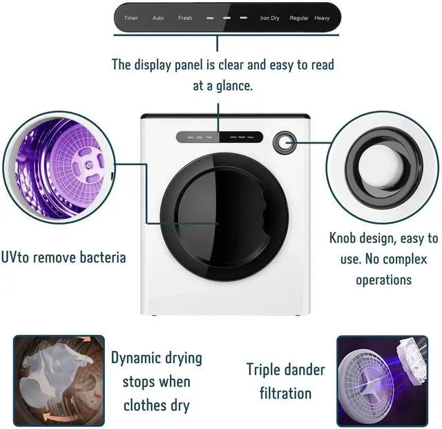 Alt view image 4 of 7 - _Mega Brand 11LBS Compact Dryer 950W Portable Clothes Dryer Machine for Small Spaces, RVs and Apartments - Quiet, Sturdy Easy to Use and LED Display